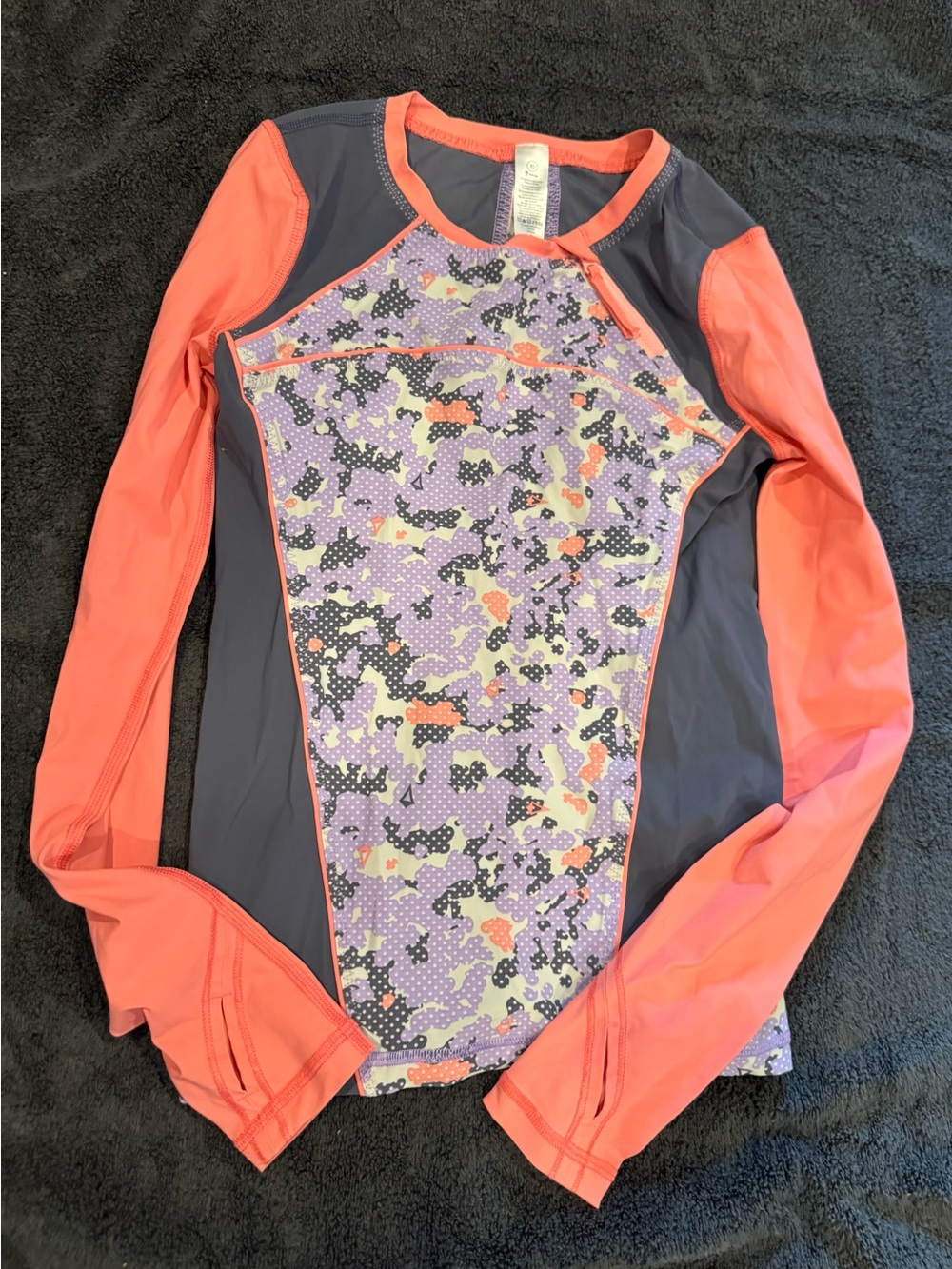 Ivivva Size 10 Coral Trim Rash Top with Purple Floral Panel -$30